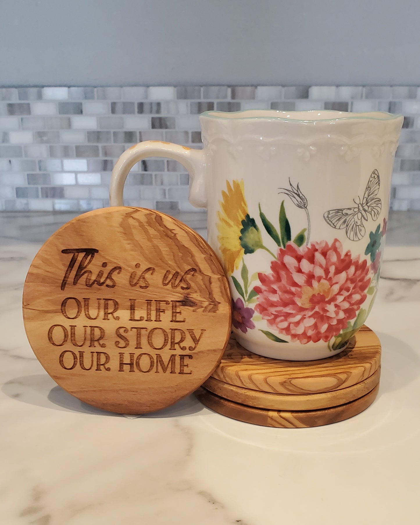 Olive Wood Coaster Set
