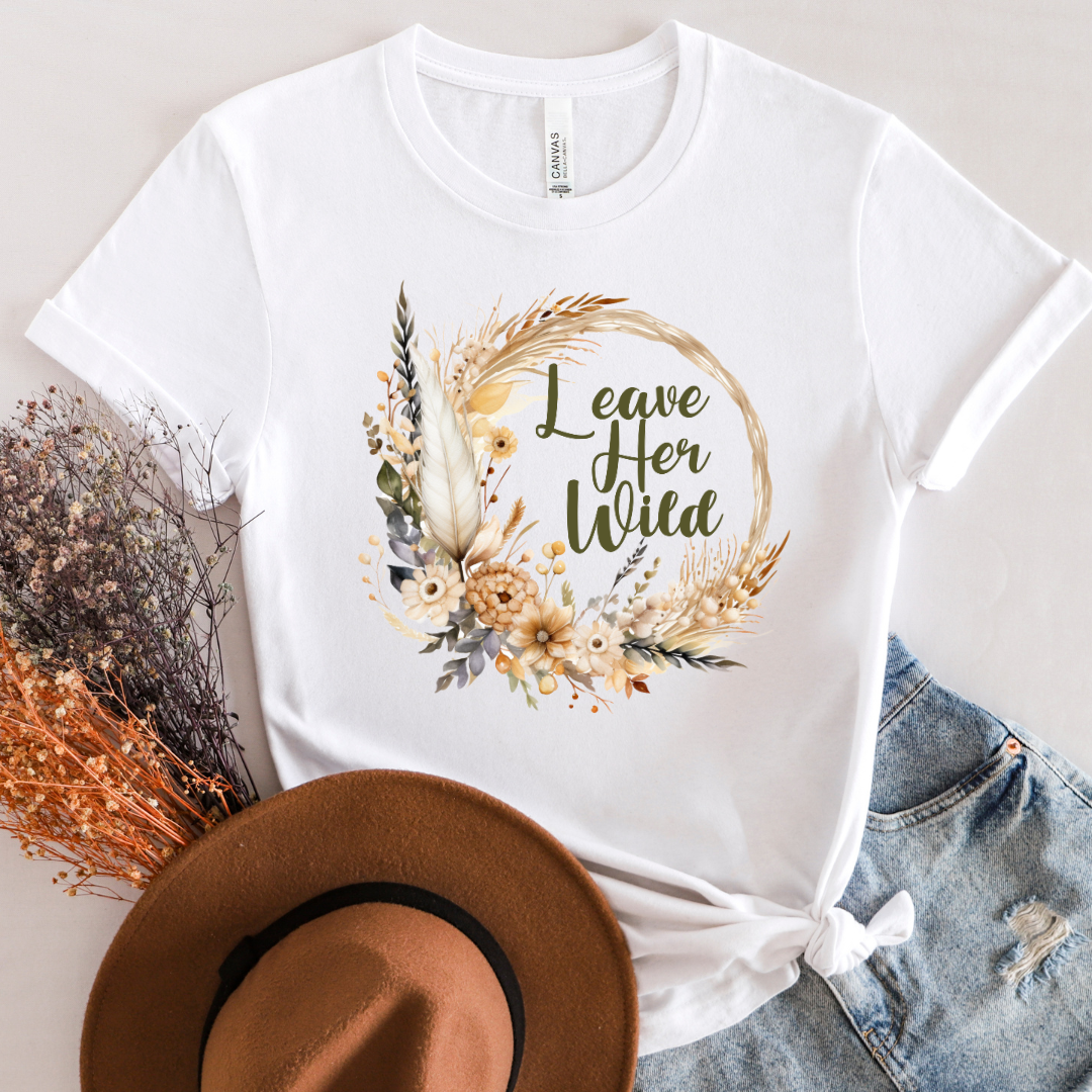 Leave Her Wild Ladies Boho Florals Short Sleeve Tee Shirt