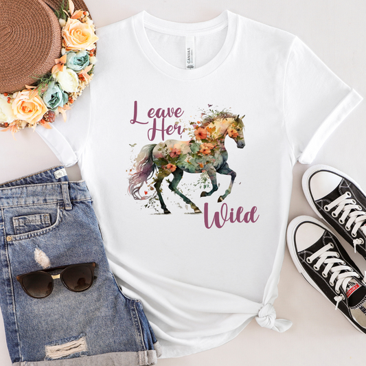 Leave Her Wild Floral Horse Short Sleeve Tee Shirt