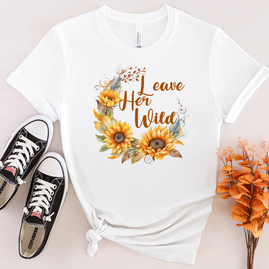 Leave Her Wild Ladies Sunflowers Short Sleeve Tee Shirt