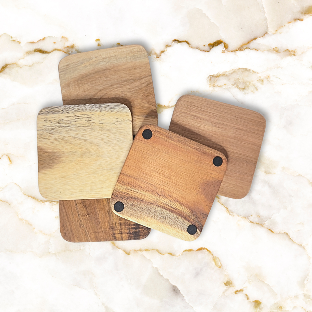 Custom Engraved Acacia Wood Coasters – Set of 4