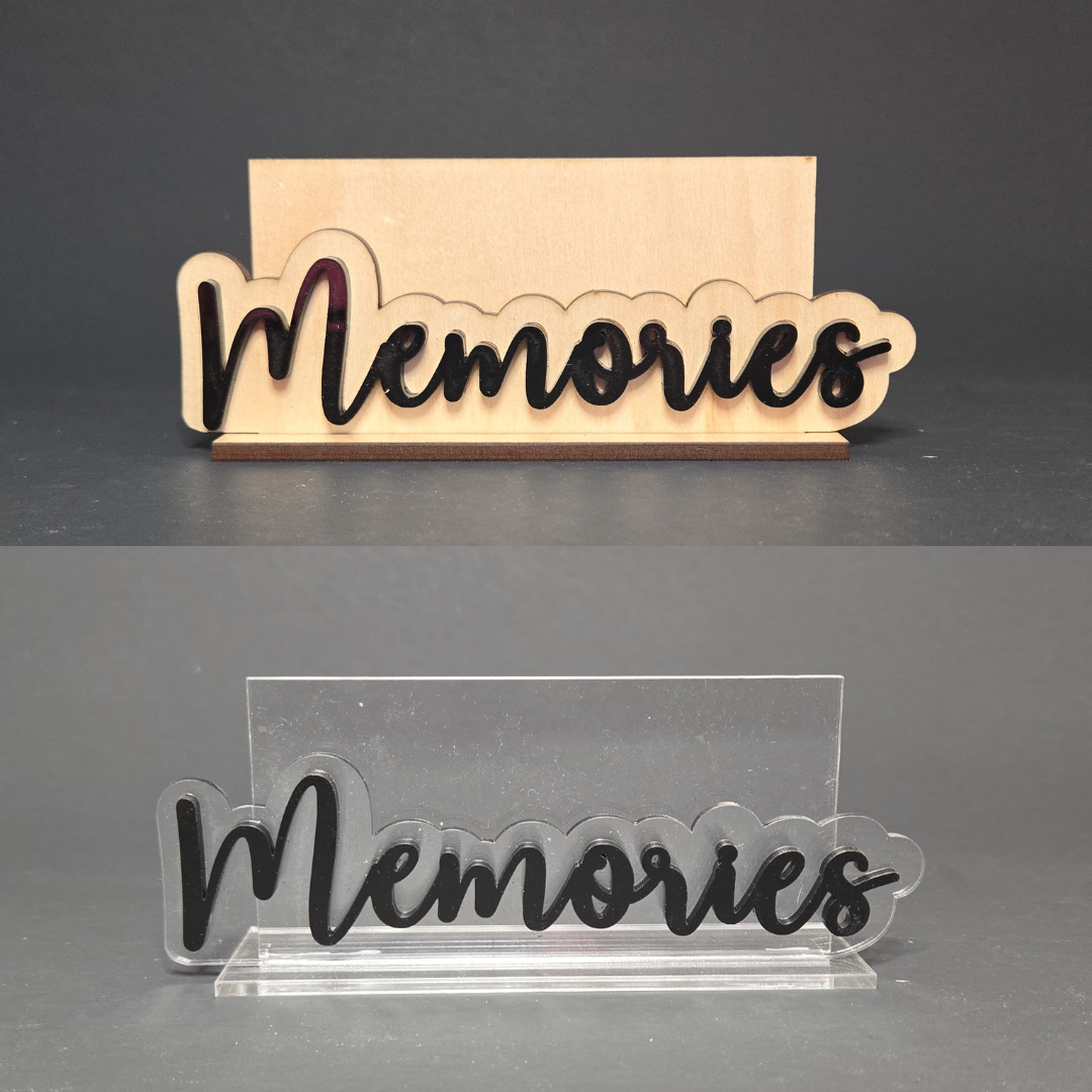 Mini Photo Holder – Custom Laser Cut Caption Stand | Wood or Clear Acrylic