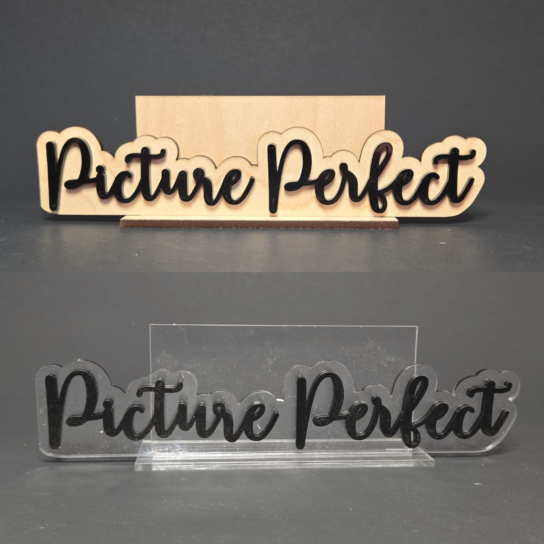 Mini Photo Holder – Custom Laser Cut Caption Stand | Wood or Clear Acrylic