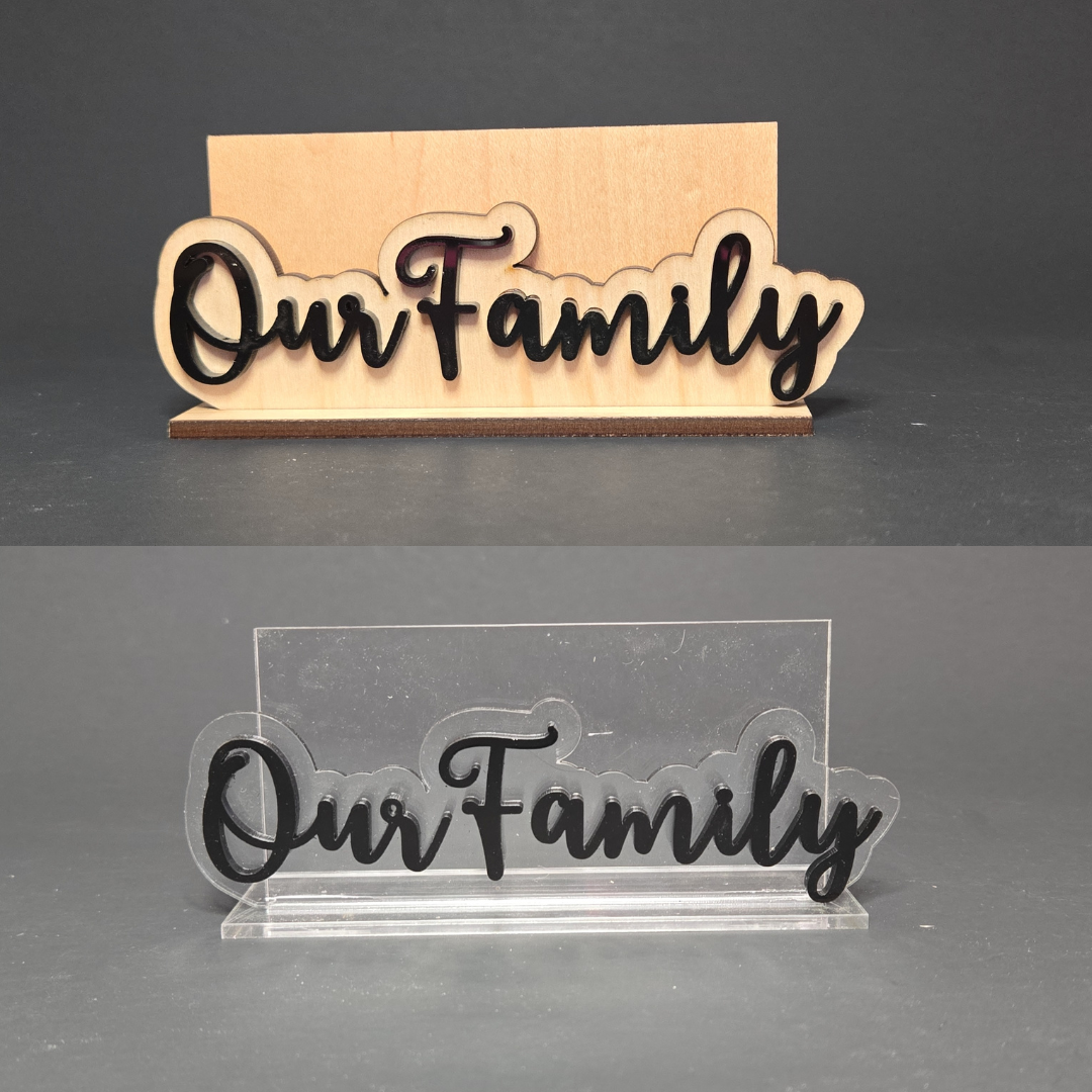Mini Photo Holder – Custom Laser Cut Caption Stand | Wood or Clear Acrylic