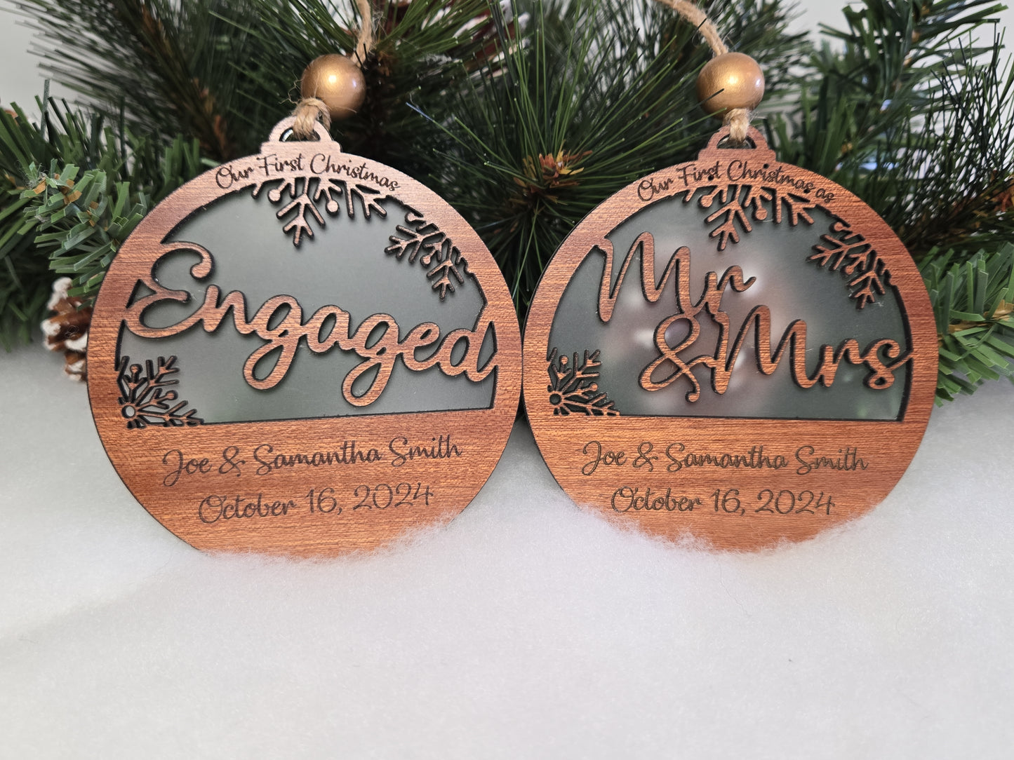 Personalized First Christmas Engaged/Married Ornaments