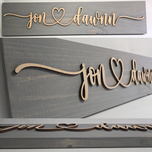 Custom Wood Plank Name Sign – Couples Name Sign with Heart | 24" Personalized Wall Decor