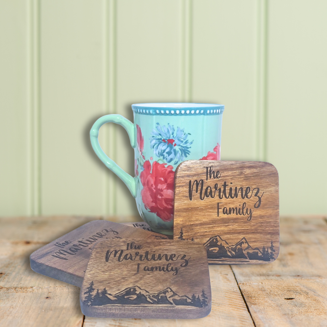 Custom Engraved Acacia Wood Coasters – Set of 4
