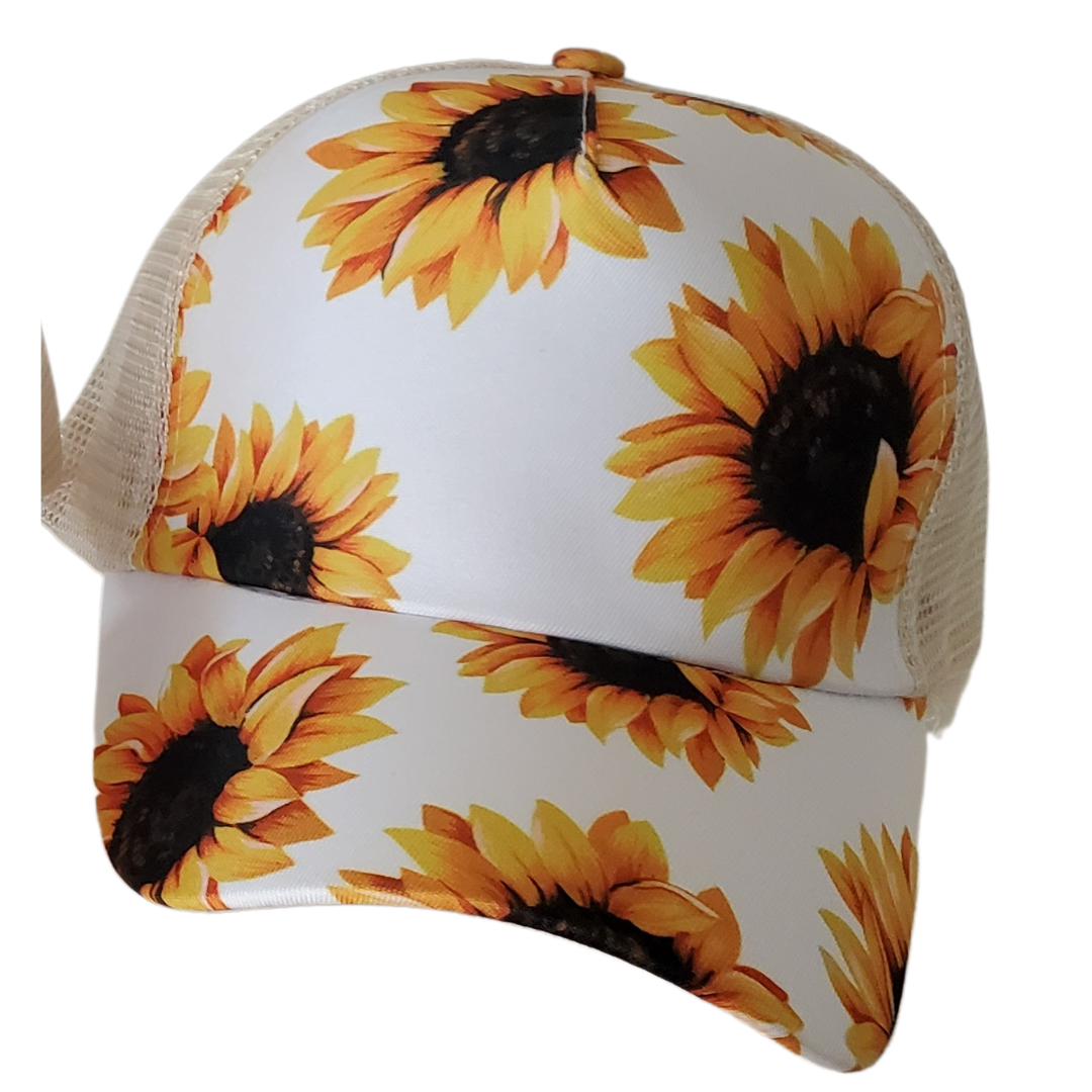 Ponytail Style Graphic Print Ball Cap With Custom Patch