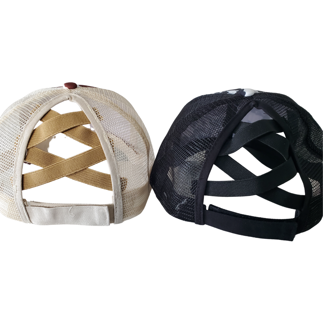 Ponytail Style Graphic Print Ball Cap With Custom Patch
