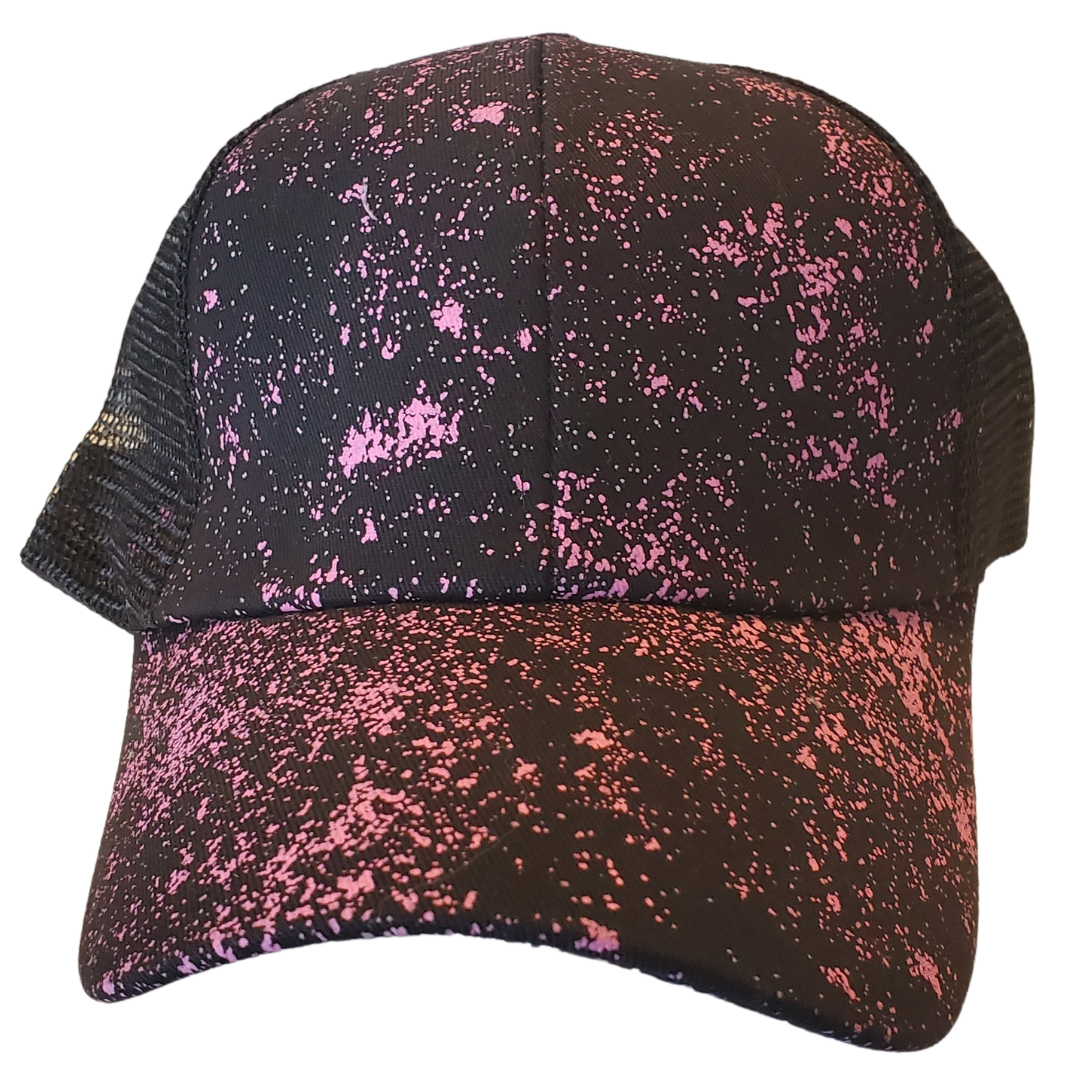 Ponytail Style Graphic Print Ball Cap With Custom Patch