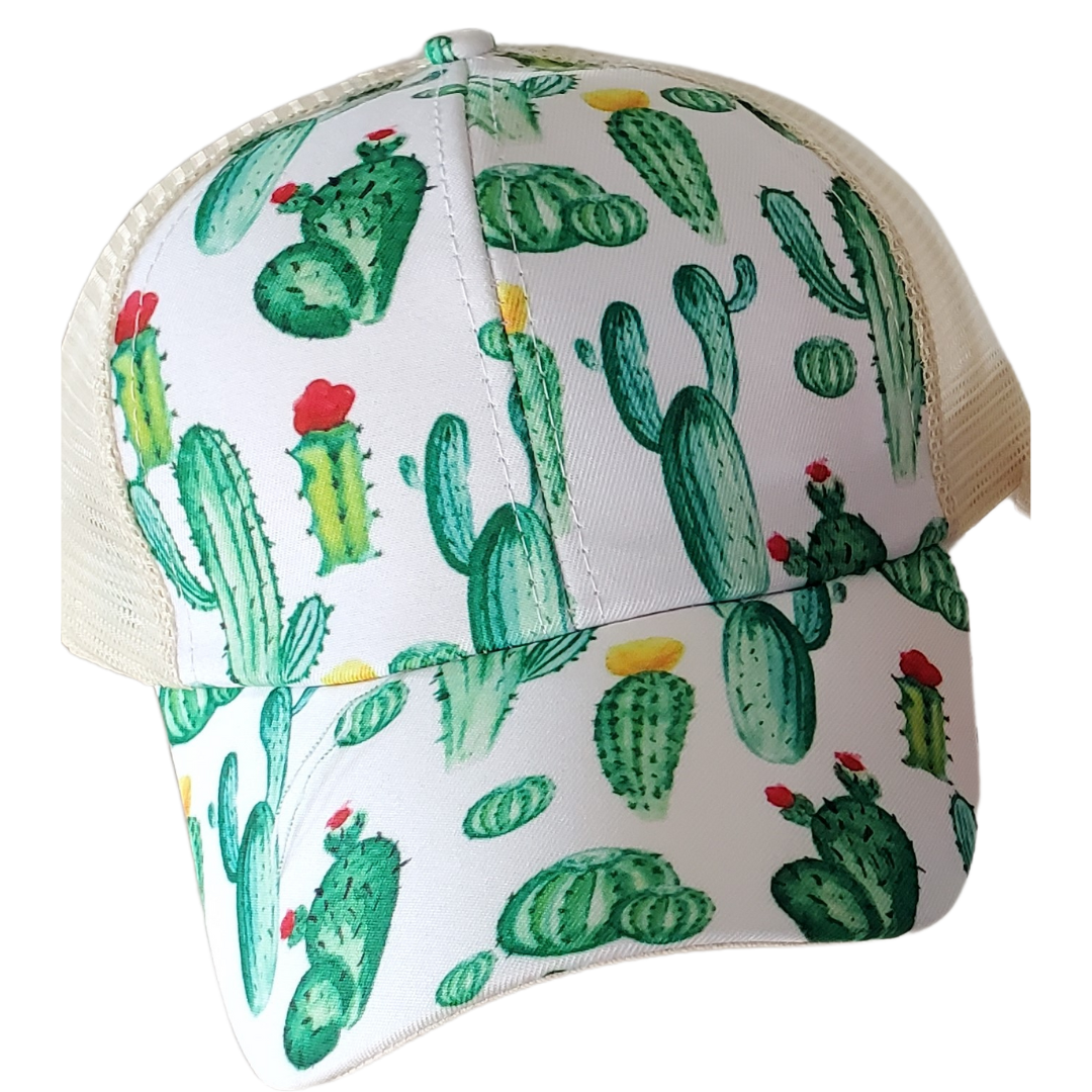 Ponytail Style Graphic Print Ball Cap With Custom Patch