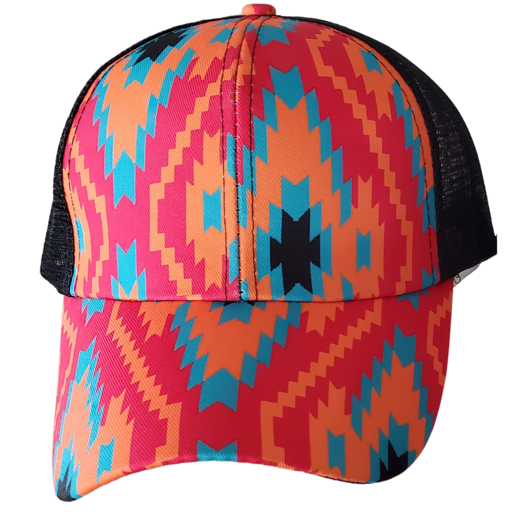Ponytail Style Graphic Print Ball Cap With Custom Patch
