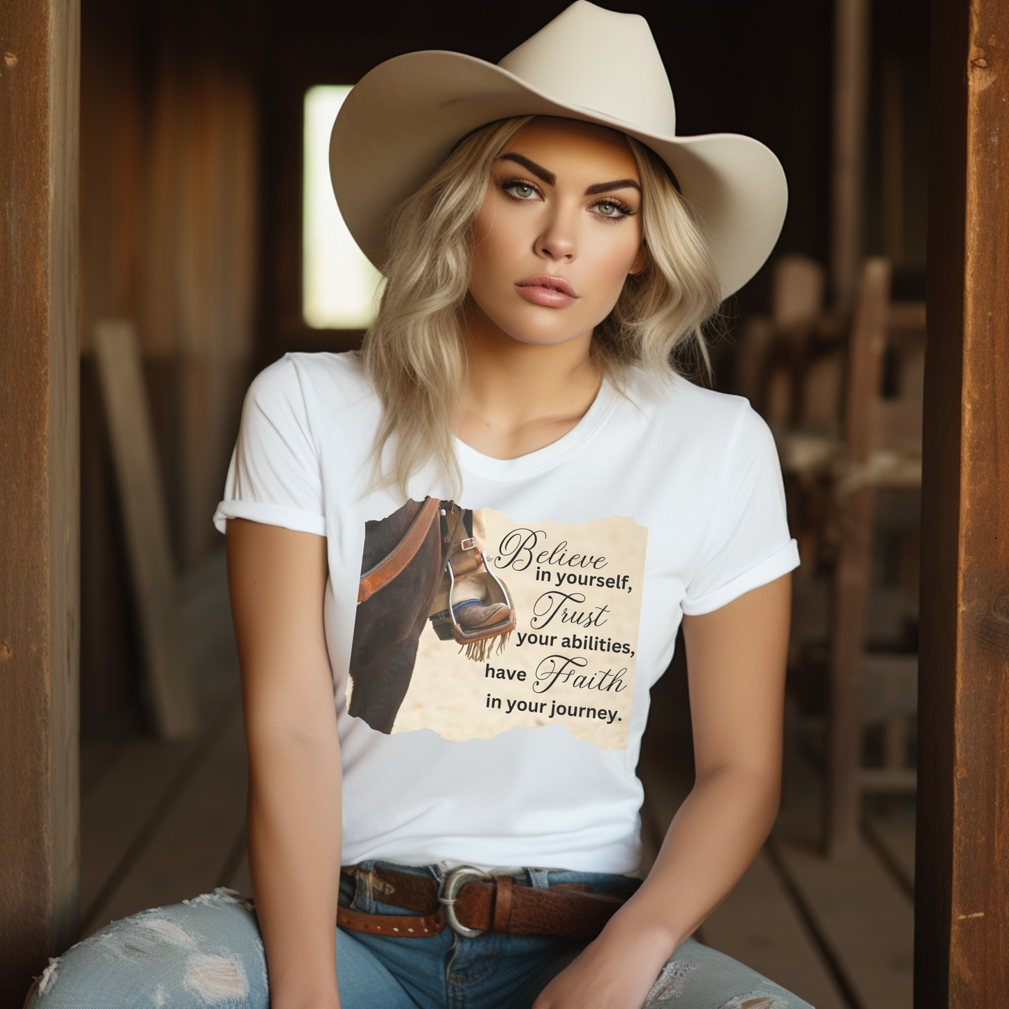 Believe In Yourself Jersey Short Sleeve Tee Shirt, Cowgirl Christian Tee Shirt, Ladies Christian Tee Shirt, Christian Tee Shirt for Women, Equestrian Inspired Shirt, Horsewoman Shirt, Rodeo Shirt