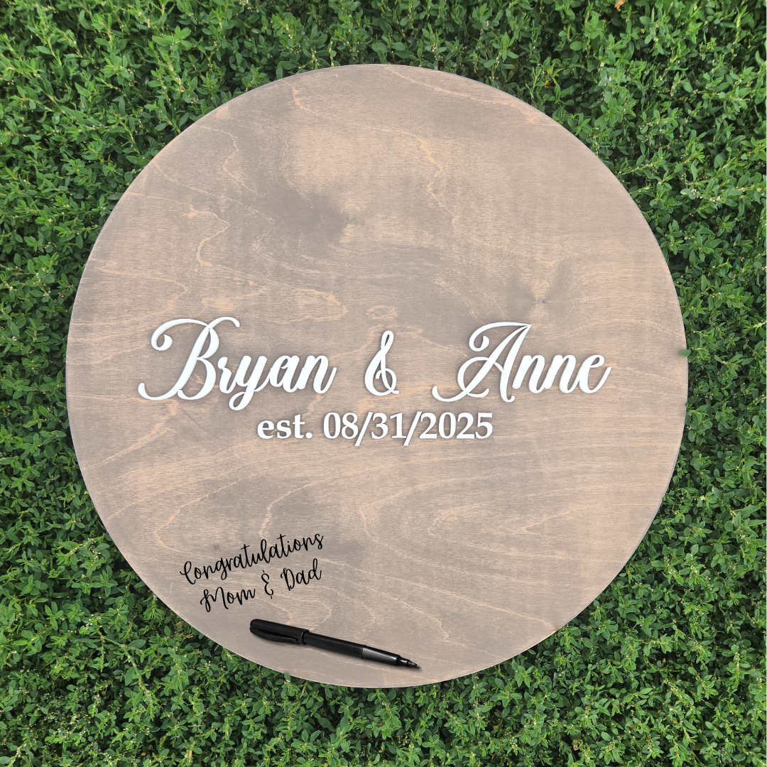 Round Wood Guest Book Alternative – Custom Sign for Weddings or Anniversaries