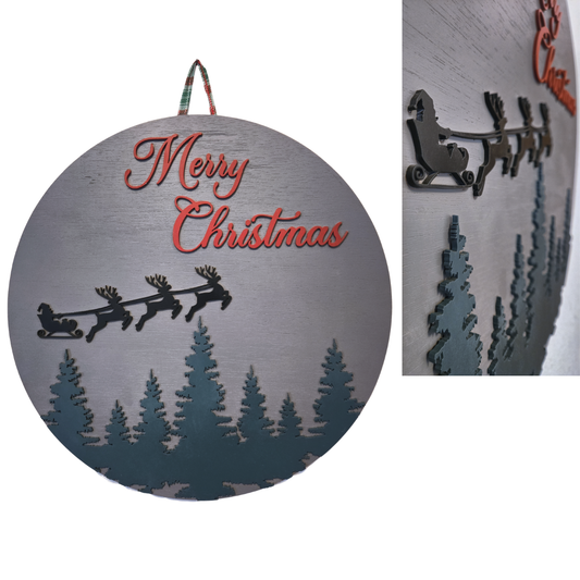 Santa Flying Merry Christmas 18 inch Round Sign