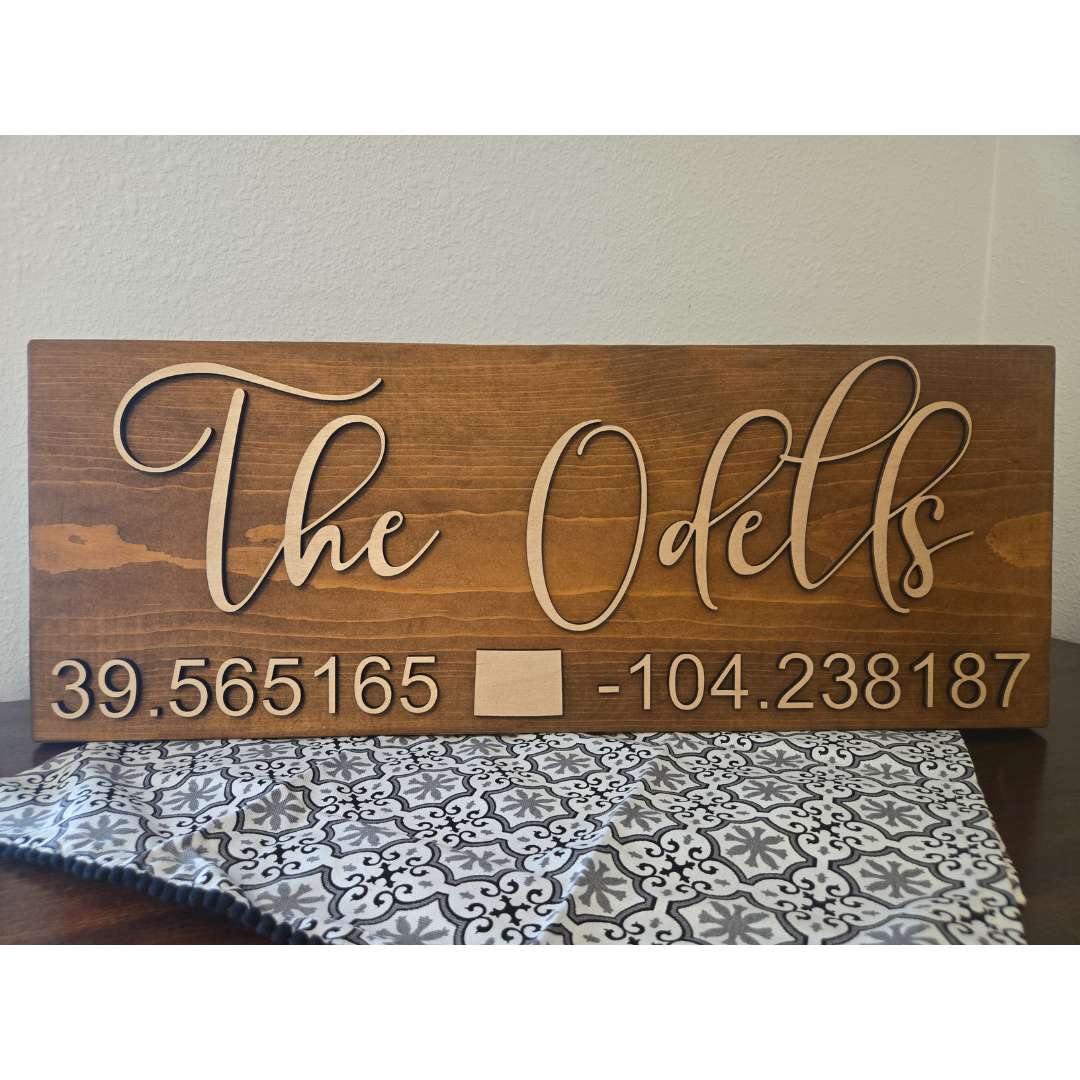 Wood Plank Home Coordinates Sign