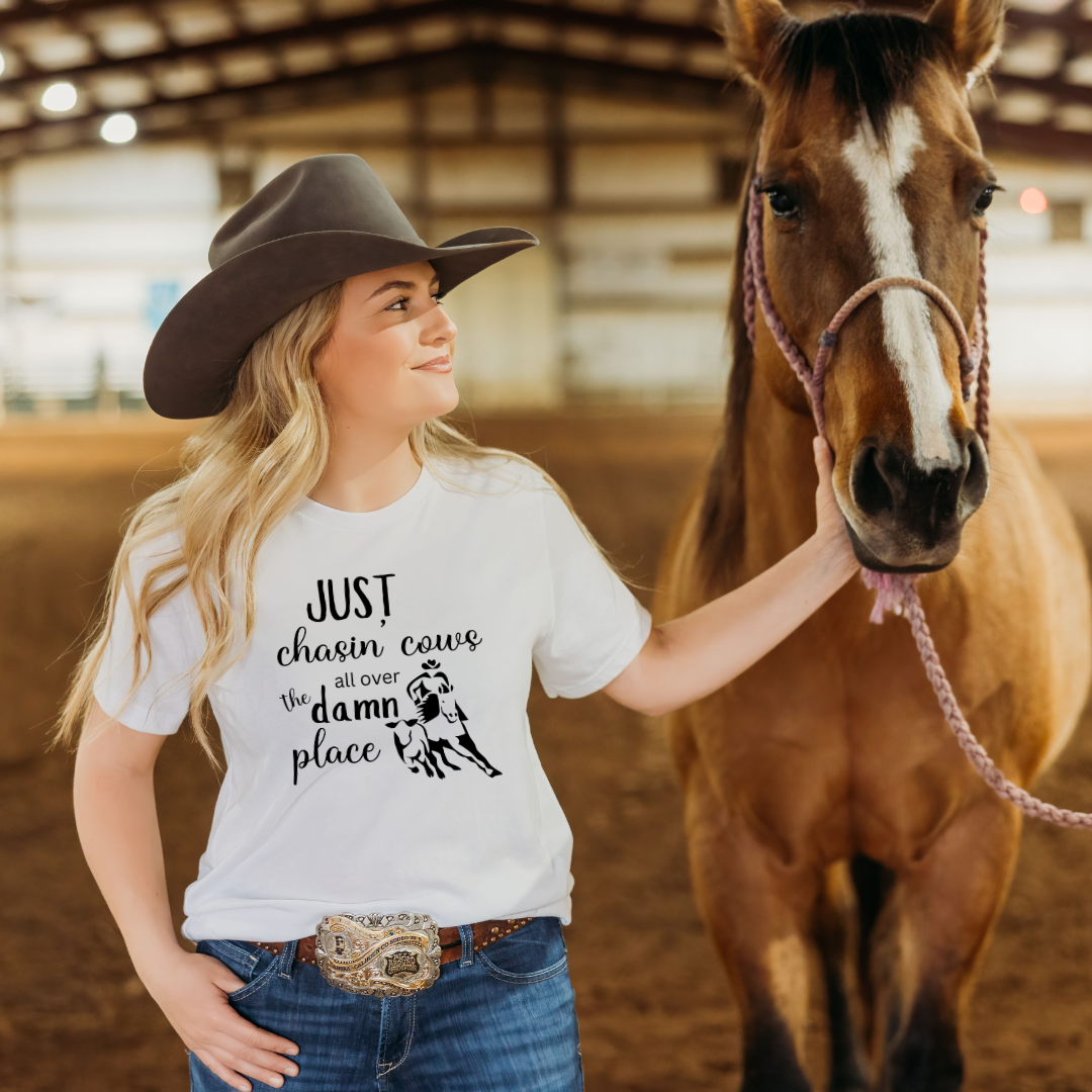 Just Chasin Cows All Over The Place Short Sleeve Tee