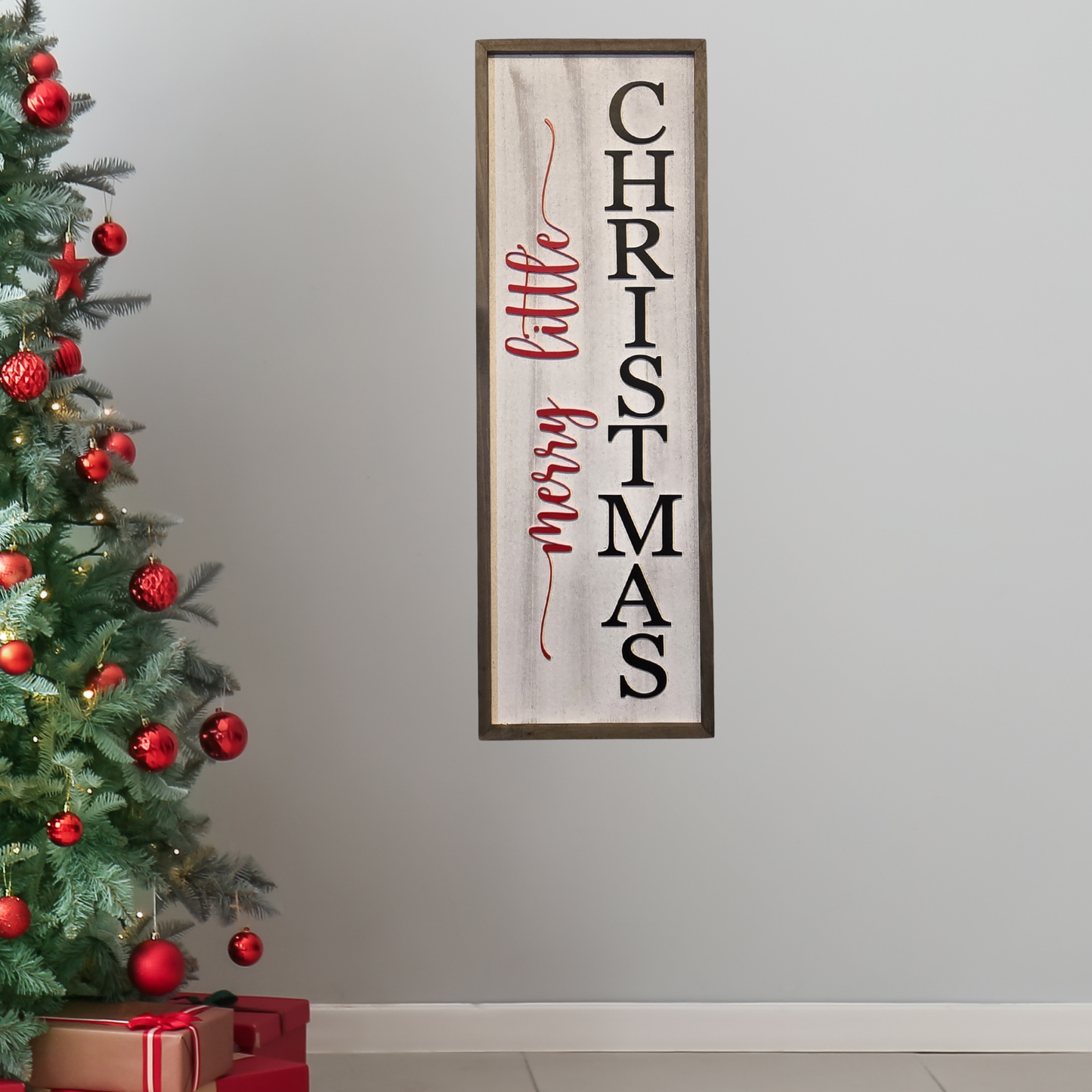 12x36 Merry Little Christmas Vertical Wood Sign – Rustic Holiday Wall Décor