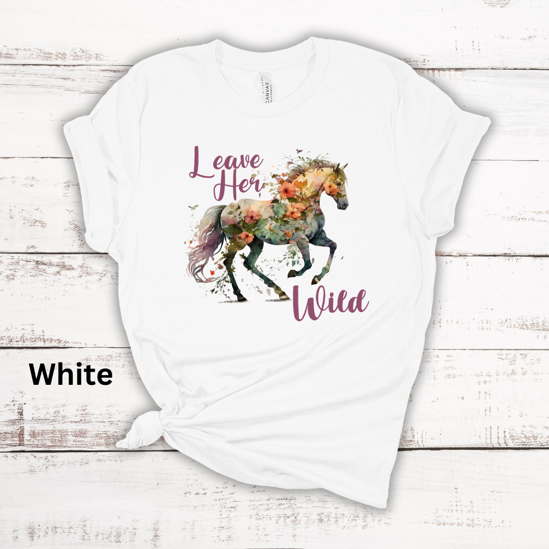 Leave Her Wild Floral Horse Short Sleeve Tee Shirt