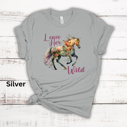 Leave Her Wild Floral Horse Short Sleeve Tee Shirt