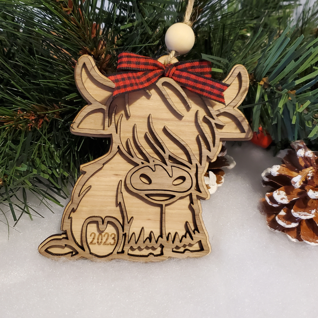 Highland Cow Wood Ornament