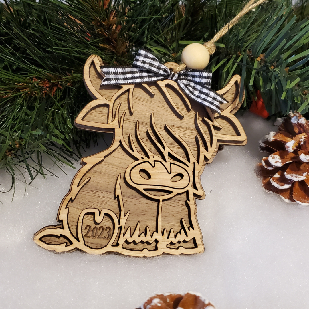 Highland Cow Wood Ornament