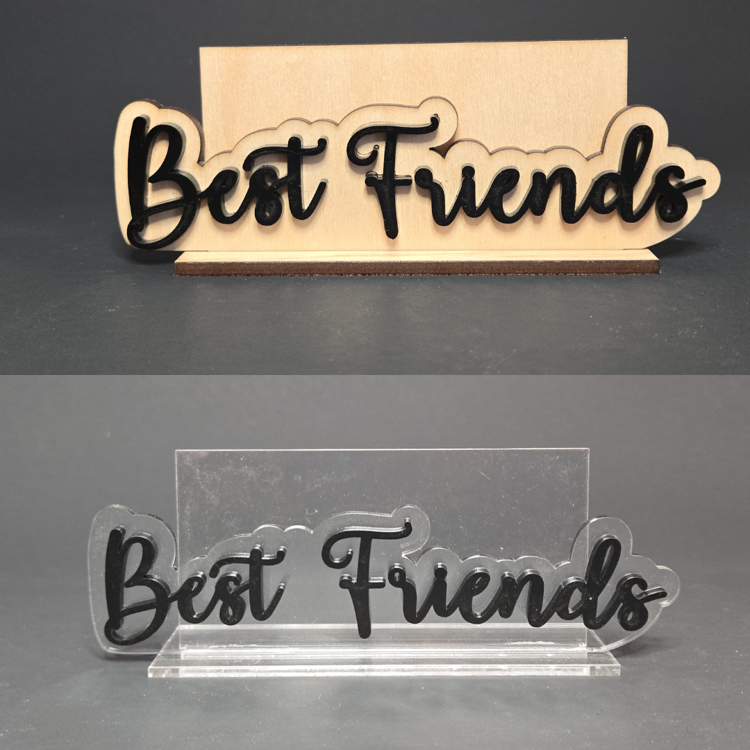 Mini Photo Holder – Custom Laser Cut Caption Stand | Wood or Clear Acrylic