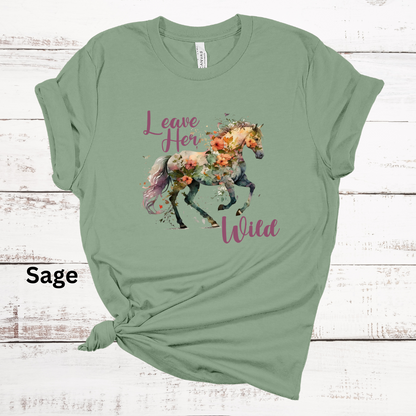 Leave Her Wild Floral Horse Short Sleeve Tee Shirt