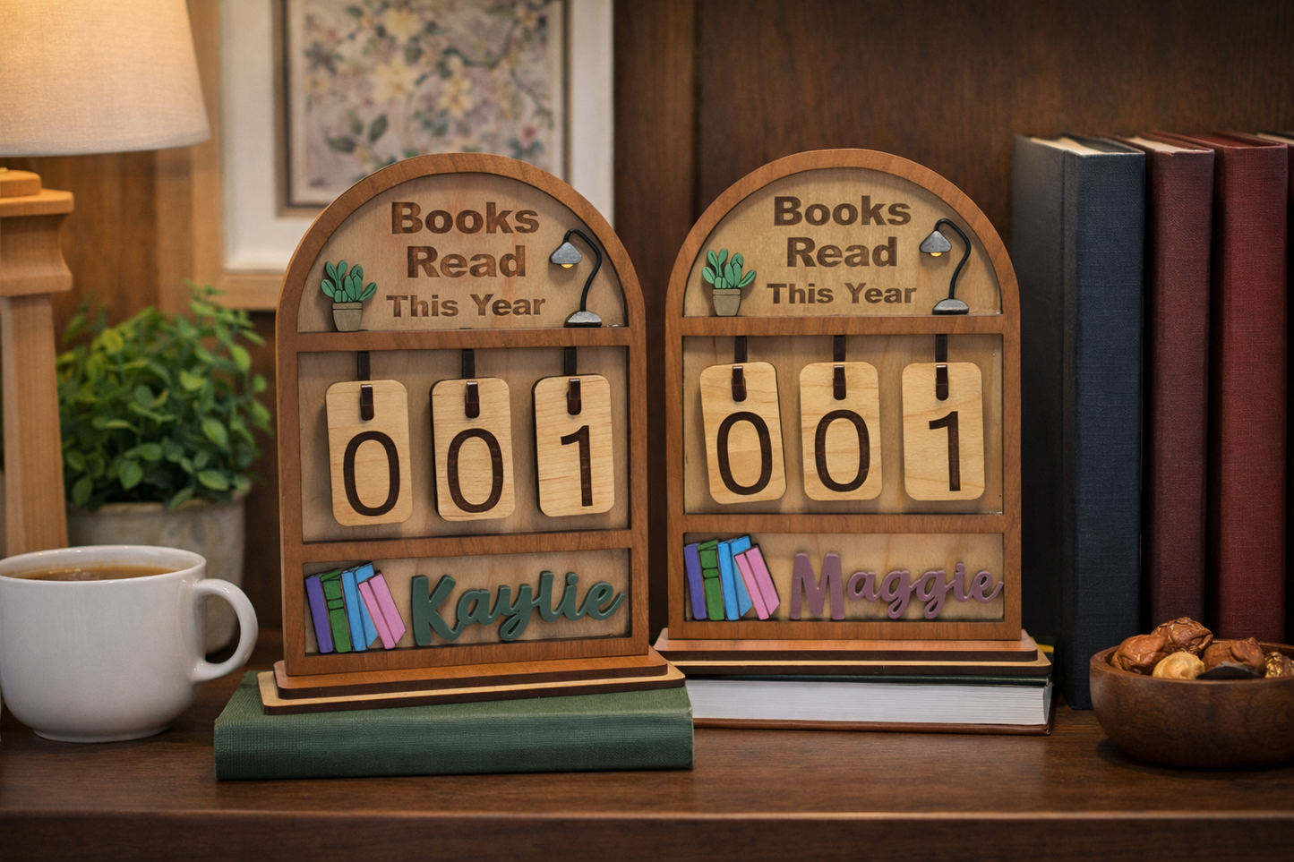 Personalized Wood Book Tracker | Books Read This Year Counter (Up to 999 Books)