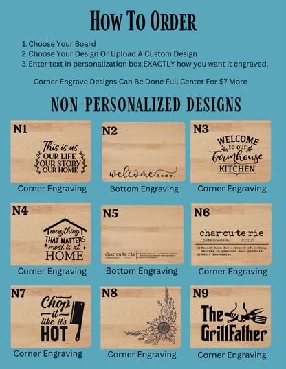 Custom Engraved Acacia Wood Cutting Board | Personalized Kitchen Gift | Laser Engraved Cutting Board