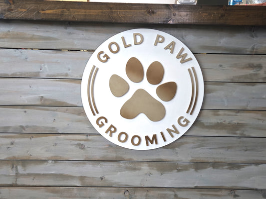 Business Logo Sign - Round Wood Painted Back with Wood Painted Logo/Lettering