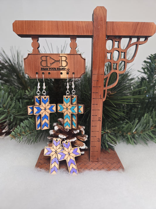 Wood Cross Earrings