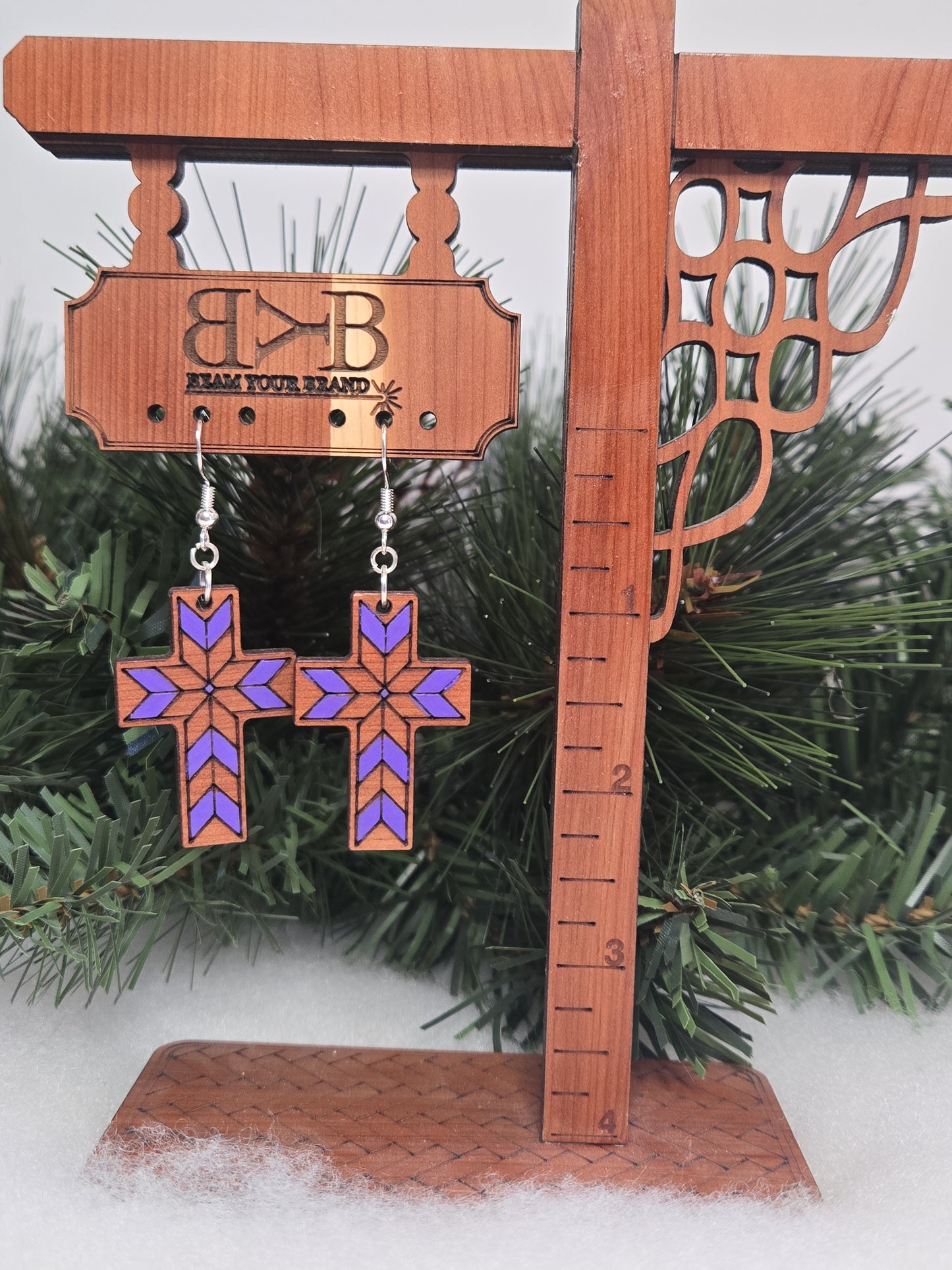 Wood Cross Earrings