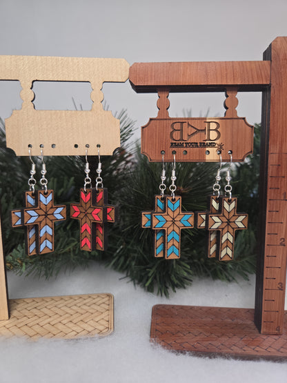 Wood Cross Earrings