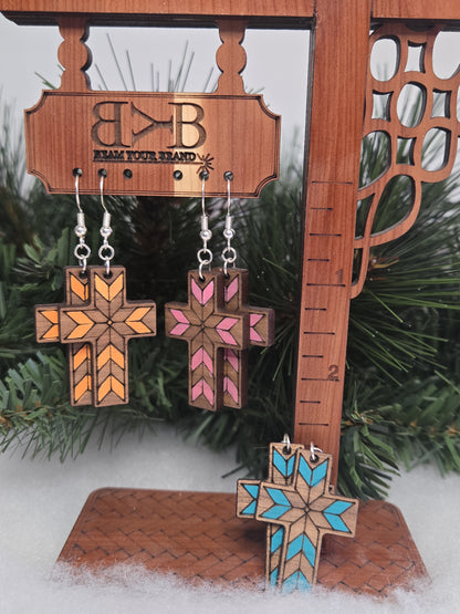 Wood Cross Earrings