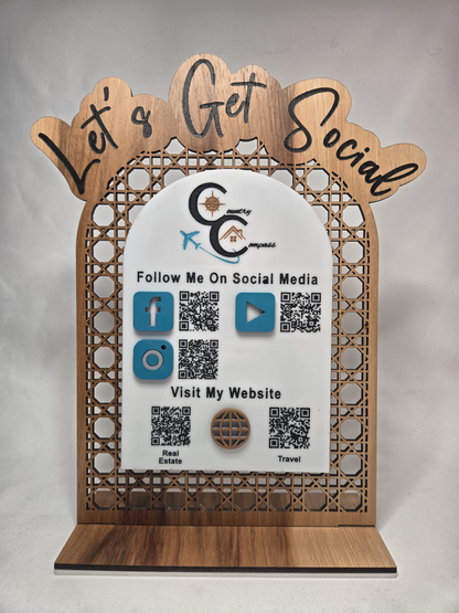Custom “Let’s Get Social” QR Code Sign – Wood & Acrylic Business Display