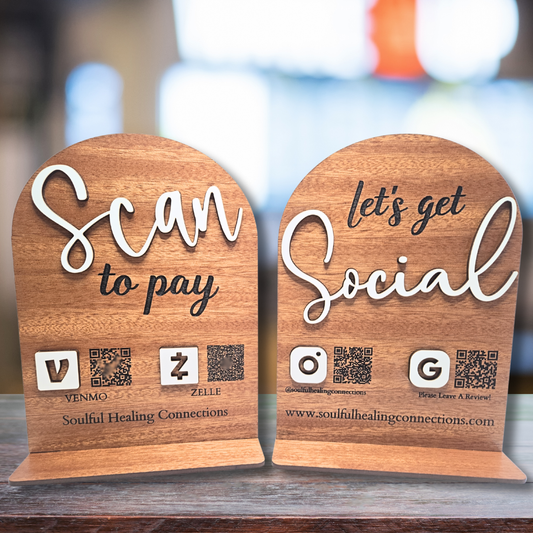 Small Business QR Code Signs | Scan to Pay & Social Media Table Signs