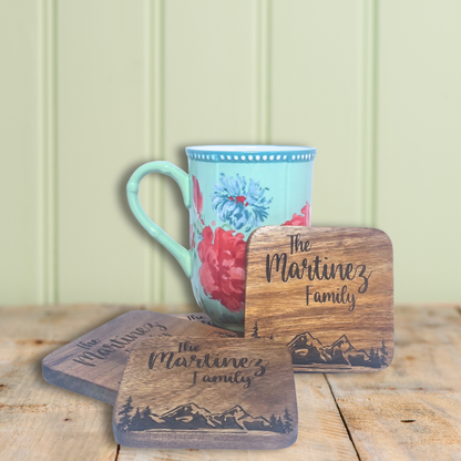 Custom Engraved Acacia Wood Coasters – Set of 4