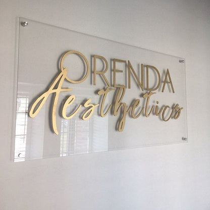 Custom acrylic backer business sign with raised logo