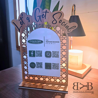 Custom “Let’s Get Social” QR Code Sign – Wood & Acrylic Business Display